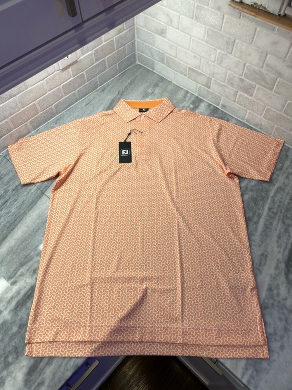 FootJoy Men's Orange-Print Short Sleeve Polo